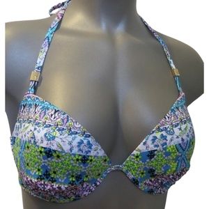 Victoria's Secret White Bali Embroidery Tease Halter Swim Top 34C